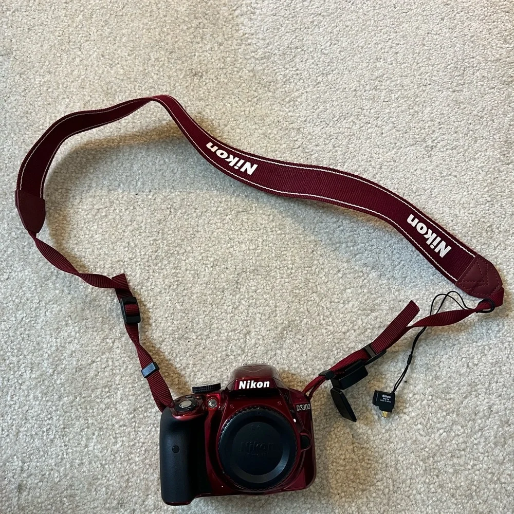 Nikon D3300 DSLR Camera with 1855mm VR II and 55200mm VR II Lenses Red and case